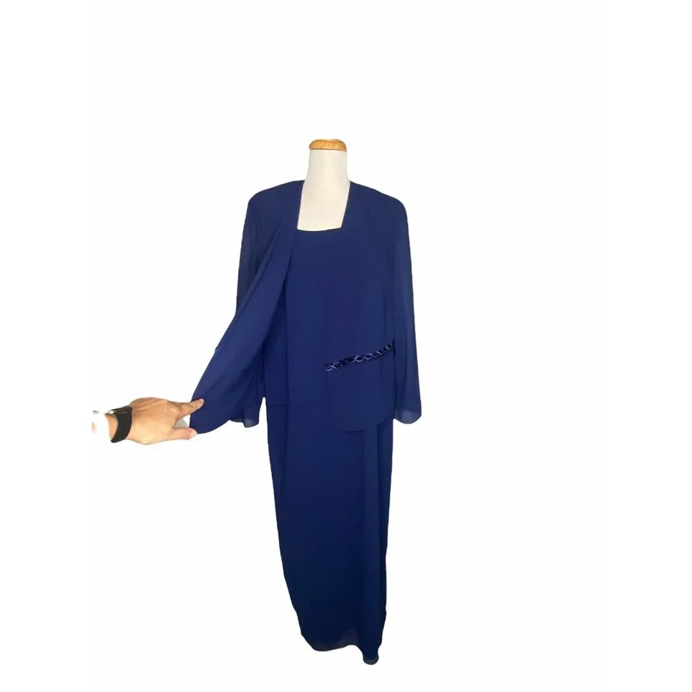 VNTG Ursula of Switzerland Blue Chiffon Dress & Jacket Set Mother of the Bride - Picture 8 of 16